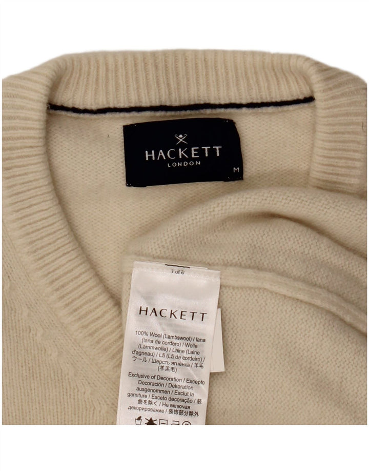 Suéter masculino Hackett com decote em V de lã bege médio