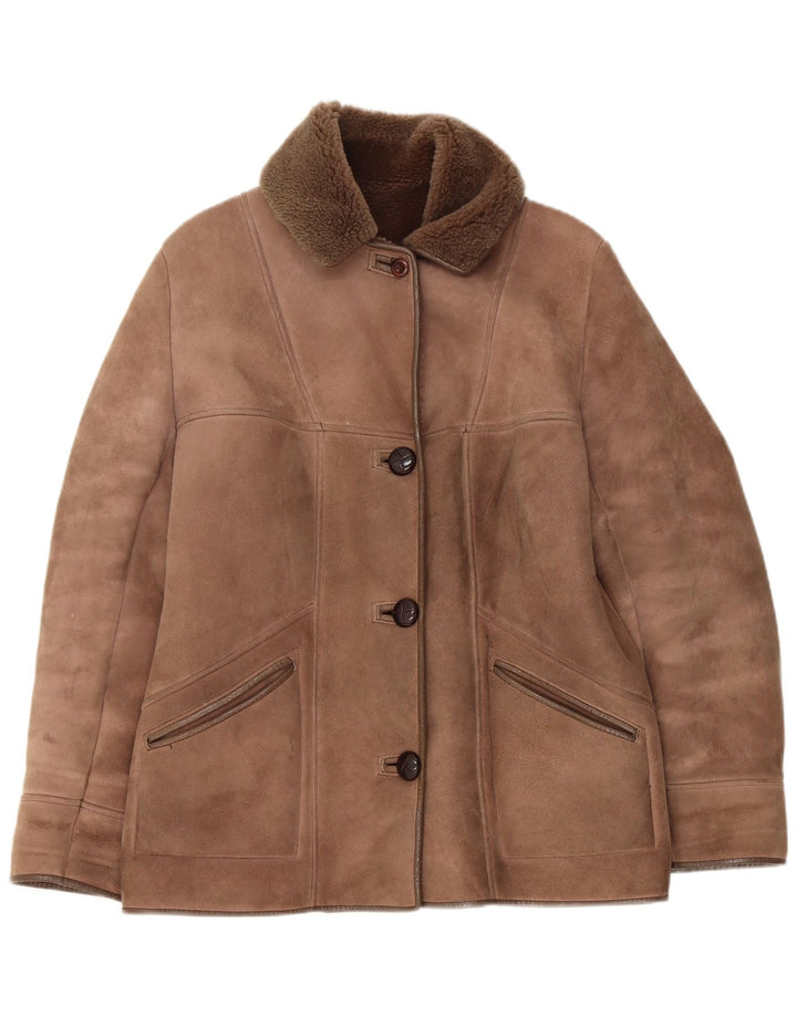 Jaqueta feminina Shearling Nurseys Reino Unido 16 grande pele de carneiro marrom