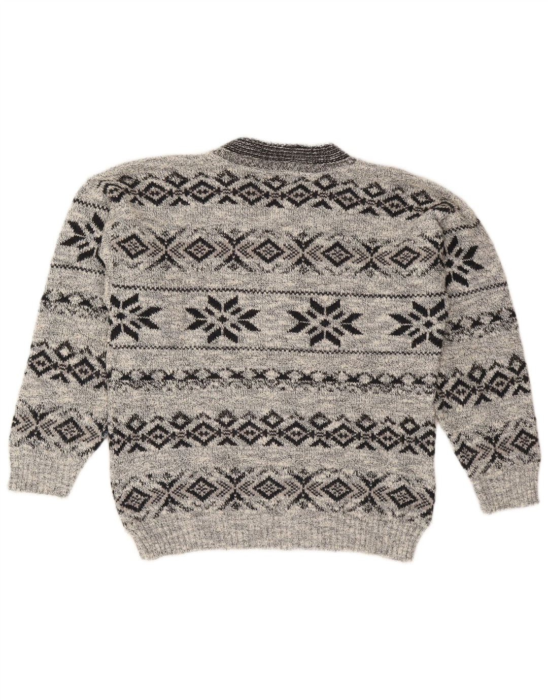 Suéter masculino VINTAGE com decote em V cinza médio Fair Isle Wool