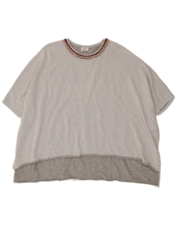 Zara Womens Trafaluc Oversized T-Shirt Top UK 14 Medium Grey Polyester