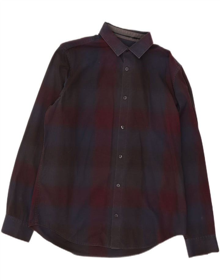Camisa masculina Calvin Klein de algodão xadrez médio Borgonha