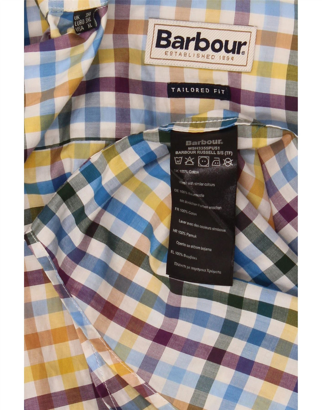Camisa masculina de manga curta Barbour 3XL algodão guingão multicolorido clássico