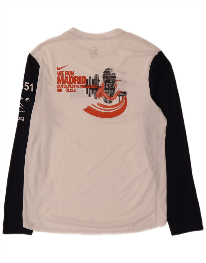 Top gráfico Nike masculino Dri Fit manga comprida bloco colorido branco médio
