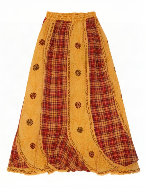 Saia cigana feminina vintage tamanho único W36 rayon xadrez amarelo