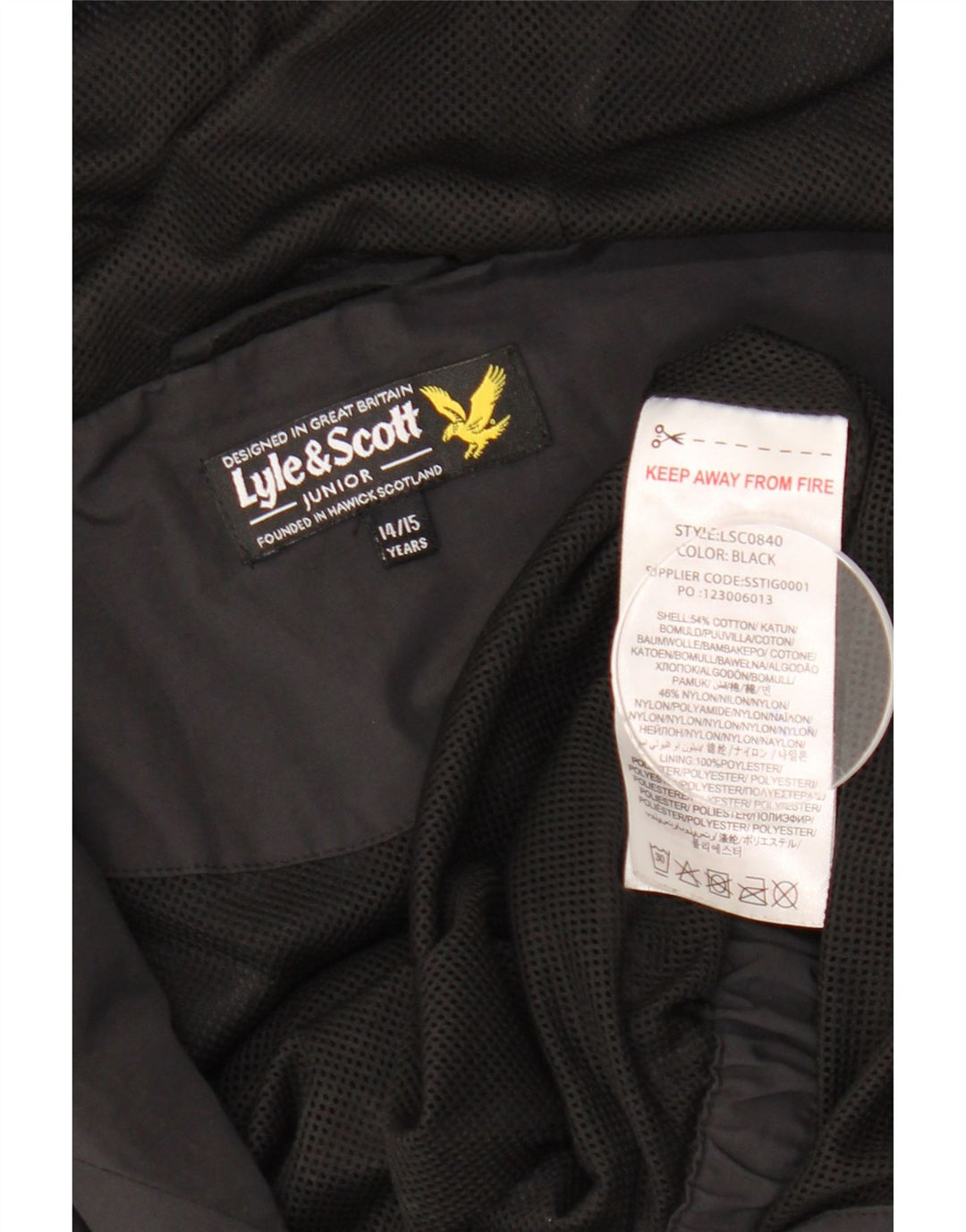 Jaqueta bomber com capuz para meninos LYLE & SCOTT 14-15 anos algodão preto