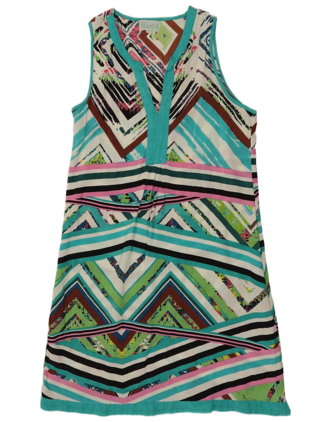 Vestido feminino Marila sem mangas, tamanho UK 14, grande, multicolorido, geométrico