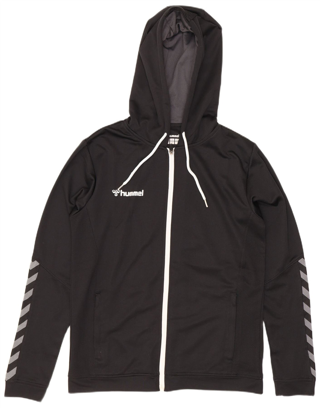 Suéter masculino Hummel com capuz e zíper gráfico médio preto poliéster