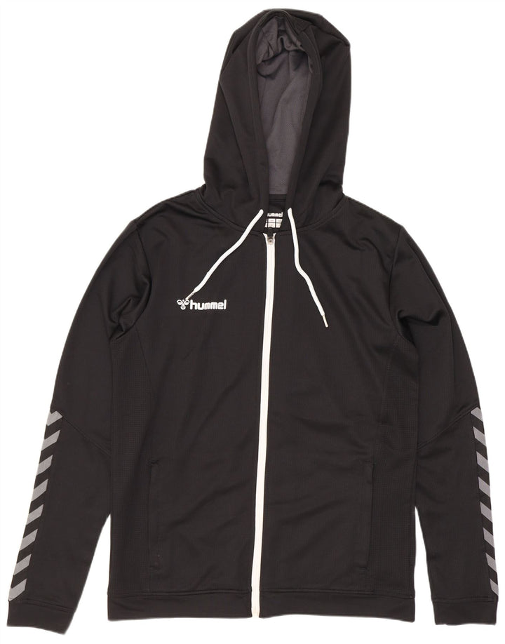 Suéter masculino Hummel com capuz e zíper gráfico médio preto poliéster