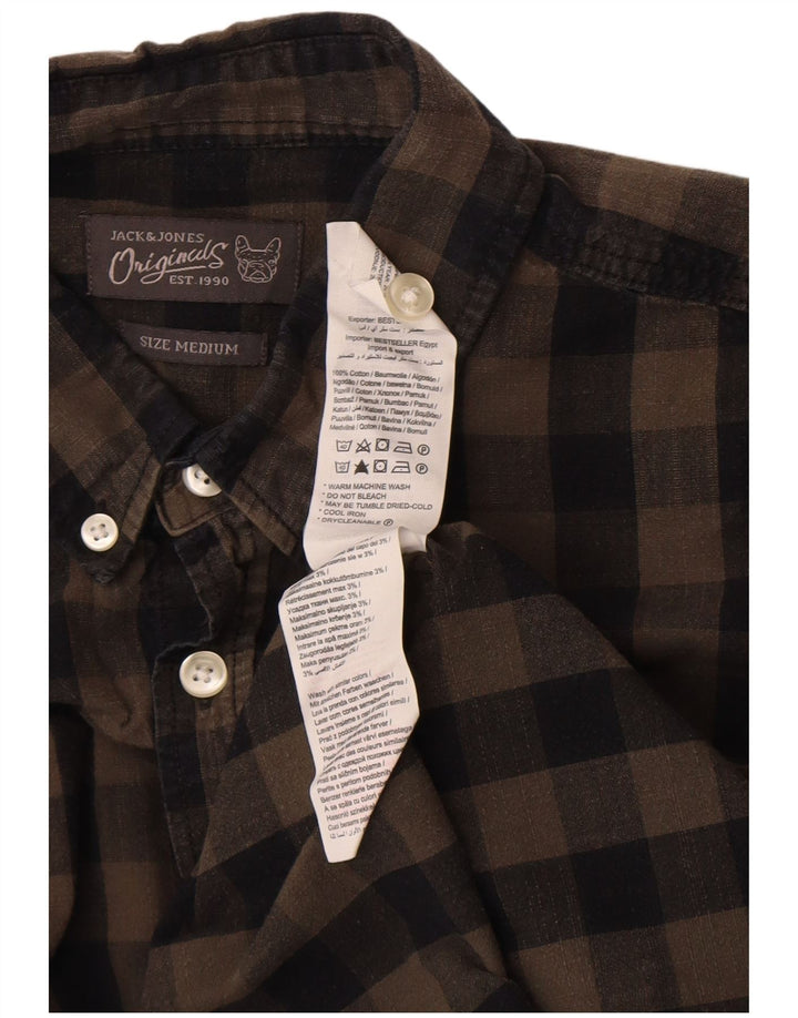 Camisa masculina de ajuste regular Jack & Jones, algodão guingão marrom médio