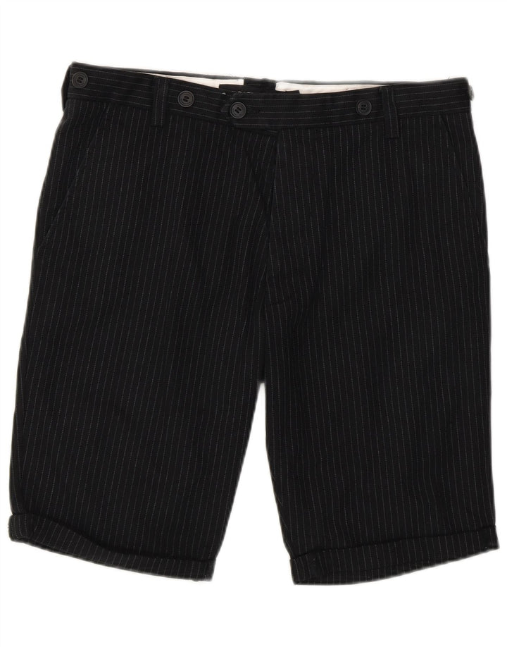French Connection Mens Chino Shorts W30 Algodão Risca de Giz Preto Médio