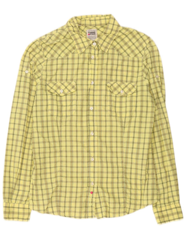 Camisa feminina Think Pink UK 14 xadrez amarelo médio