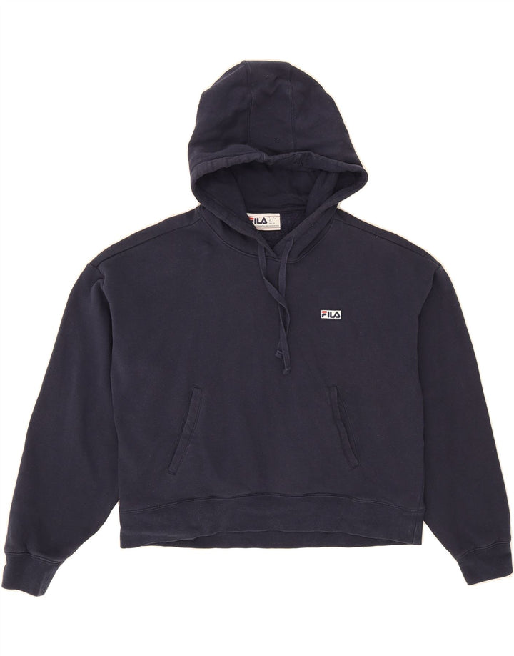 FILA Womens Hoodie Jumper UK 14 Large Navy Blue Cotton Vintage Fila and Second-Hand Fila from Messina Hembry 