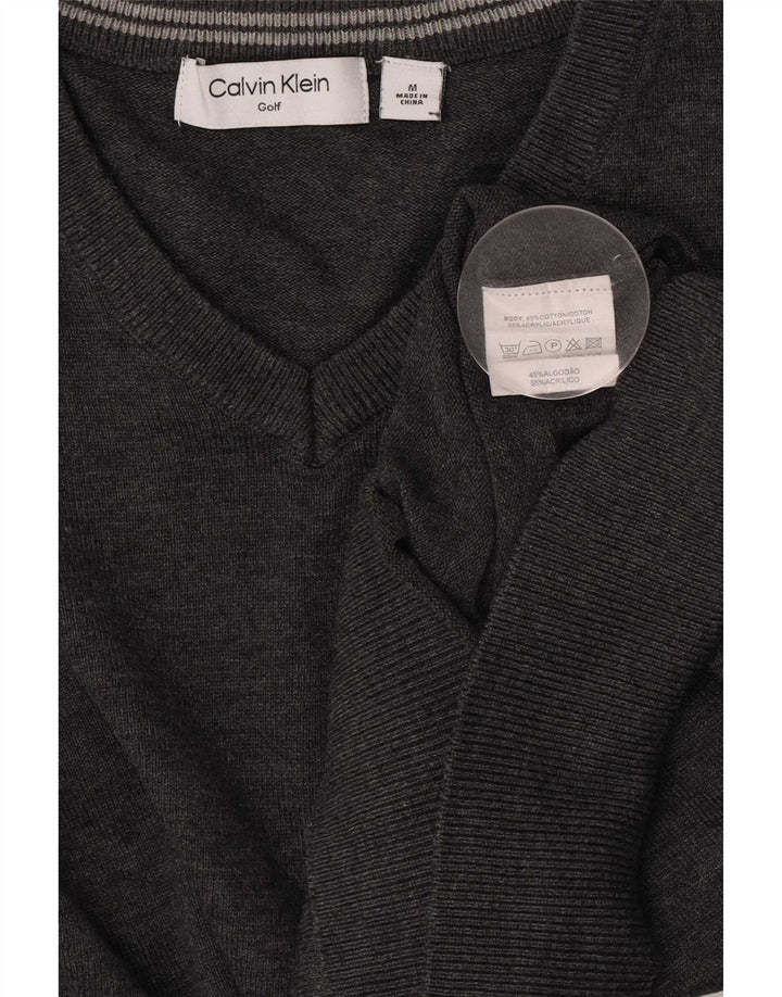 Suéter masculino Calvin Klein com decote em V, algodão manchado cinza médio