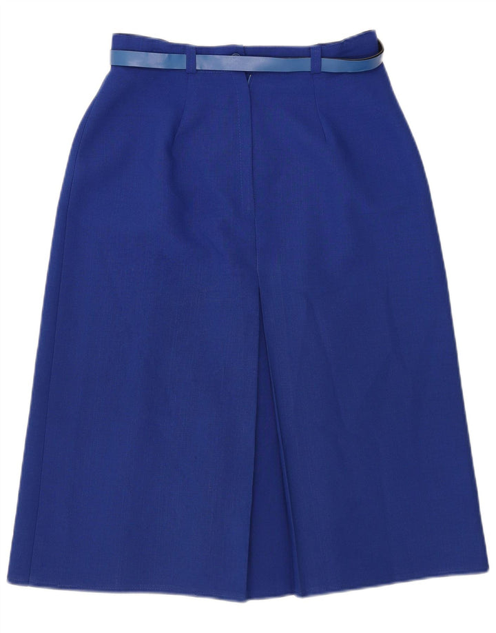 Saia plissada feminina vintage UK 14 médio W28 azul poliéster