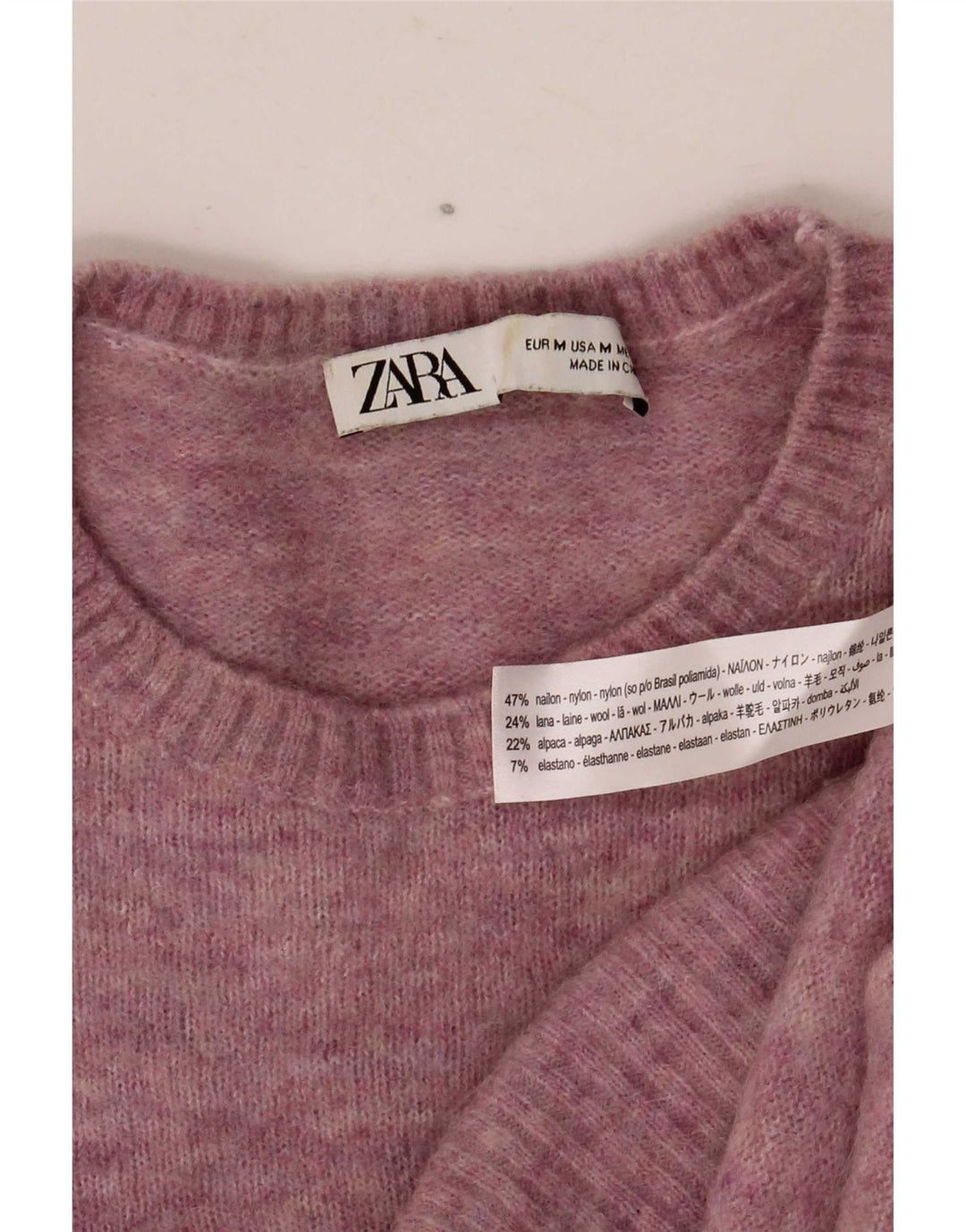 Suéter feminino Zara com gola canoa UK 12 nylon rosa médio