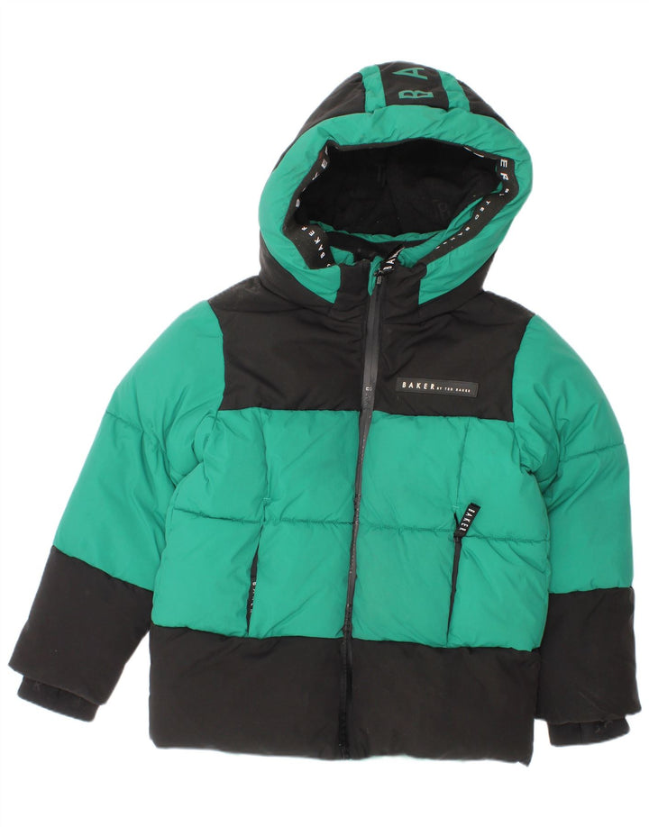 Jaqueta acolchoada com capuz gráfico Ted Baker Boys 4-5 anos verde colorblock