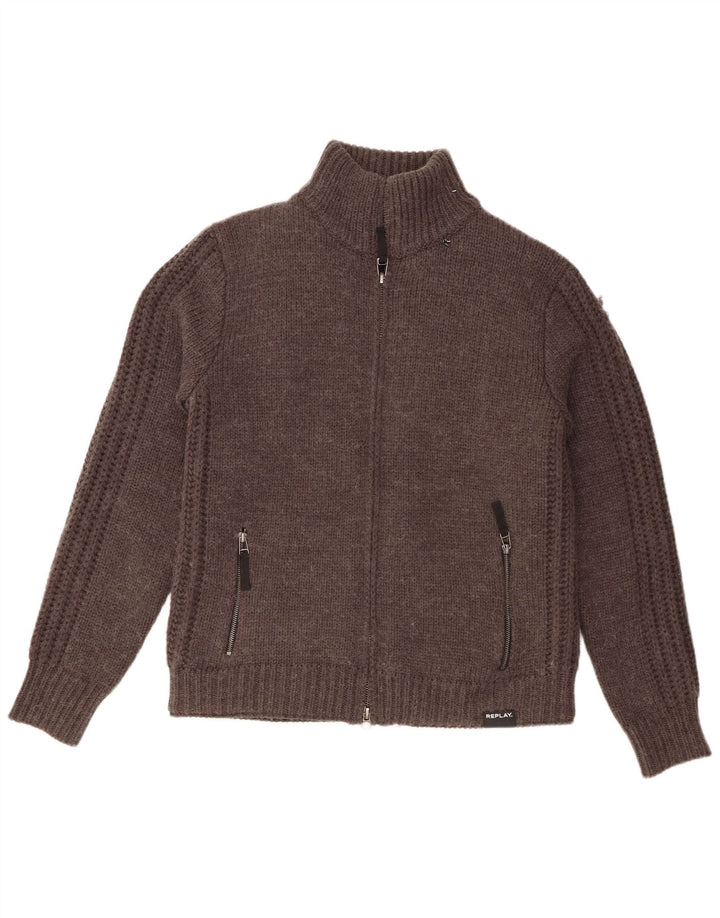 Replay Suéter Cardigan Masculino Grande Acrílico Cinza
