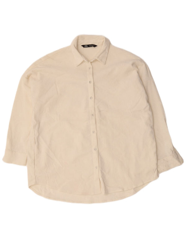 Camisa feminina de veludo cotelê Zara UK 10 pequena poliéster branco