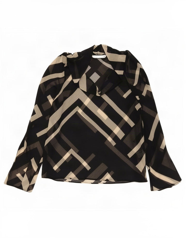 Zara Blusa Feminina Top UK 10 Pequena Poliéster Geométrico Preto