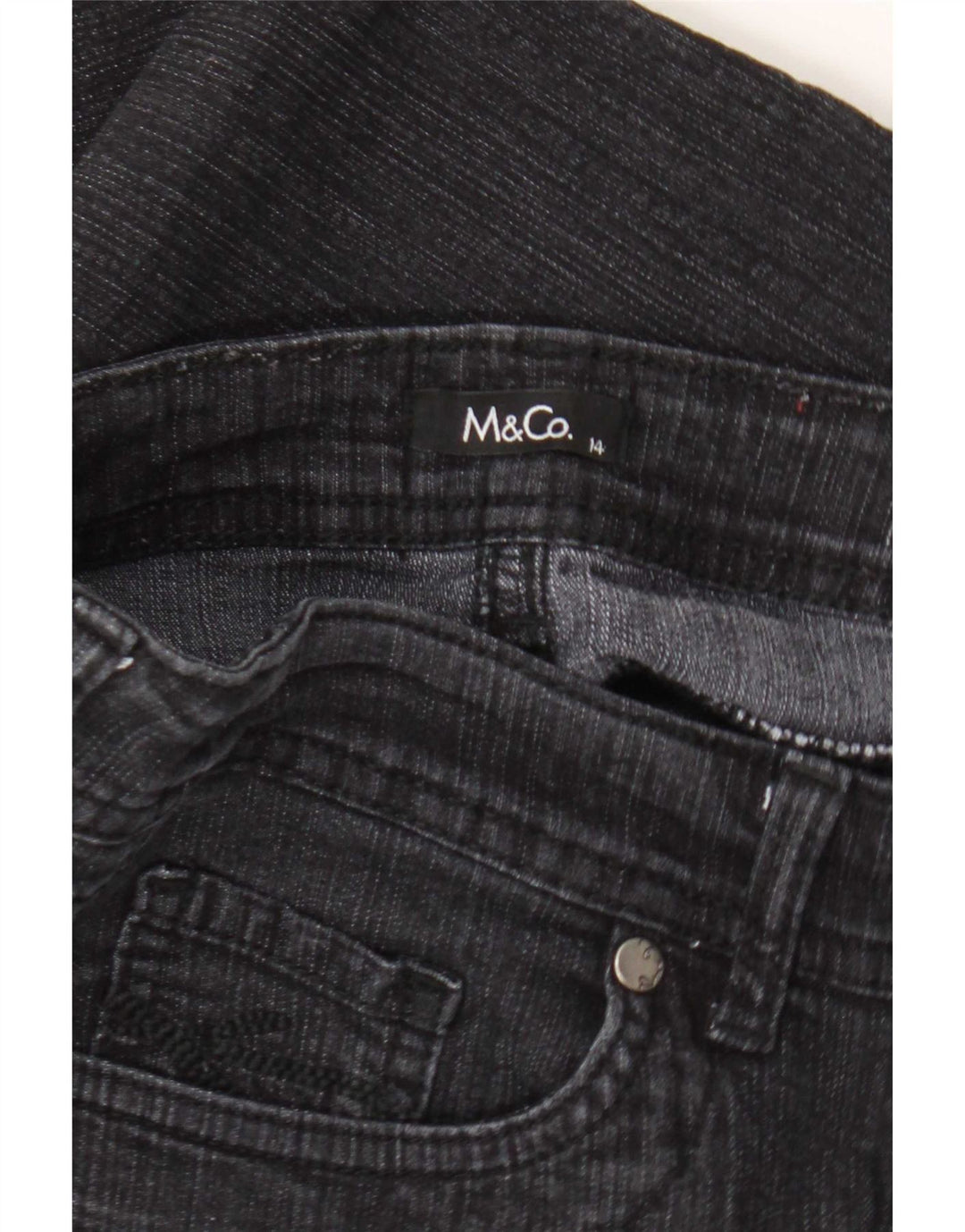Calça jeans reta feminina M&Co UK 14 grande W34 L27 preta