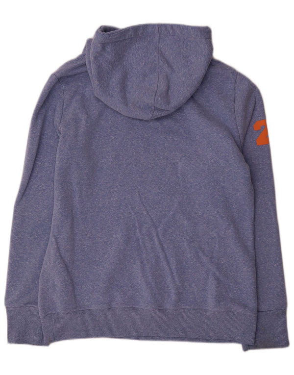 Suéter com capuz gráfico feminino Superdry UK 16 grande algodão manchado azul