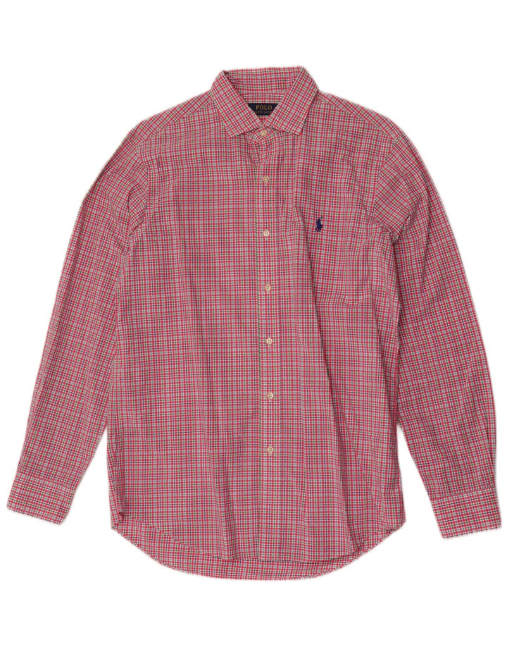 Polo Ralph Lauren Camisa masculina média rosa algodão xadrez