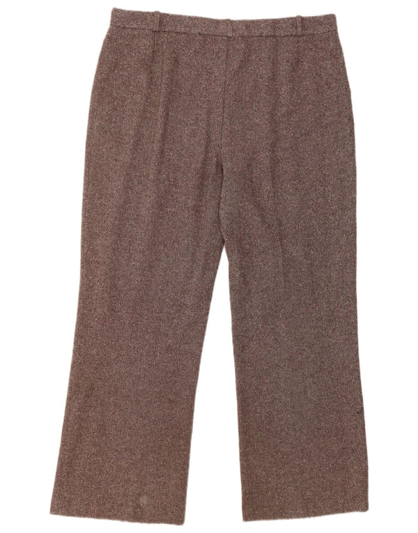 Marks & Spencer Womens Wide Leg Suit Trousers UK 18 XL W36 L30 Brown Wool