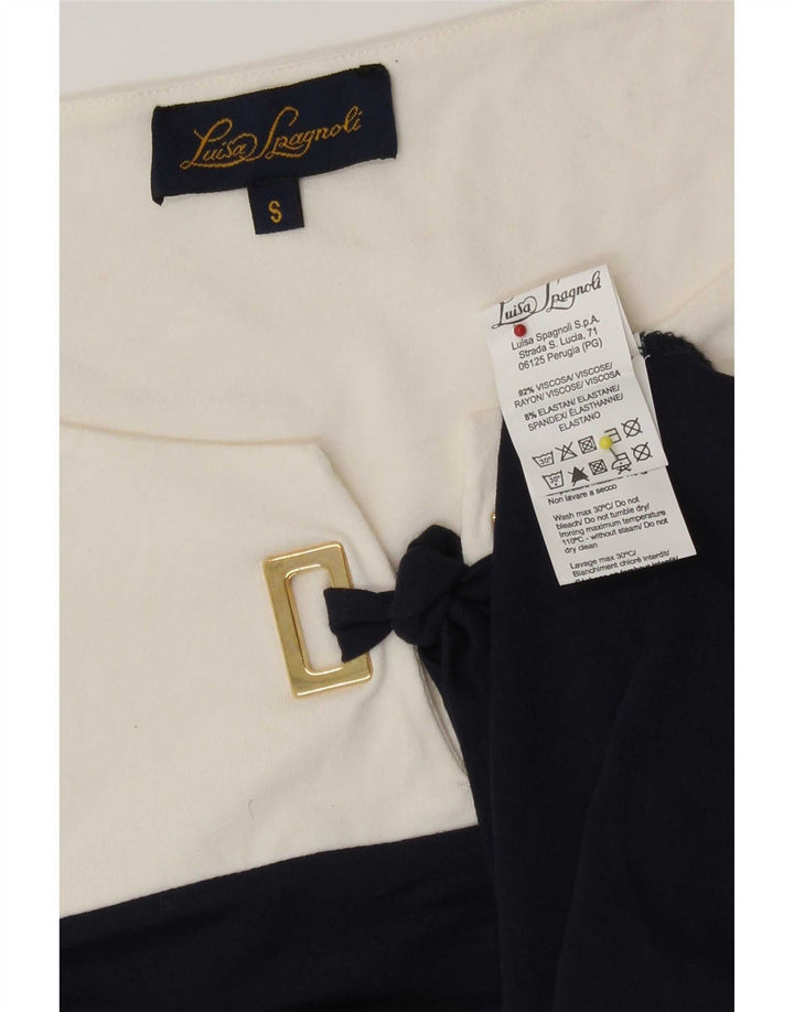 Blusa feminina Luisa Spagnoli UK 10 pequena branca colorblock viscose