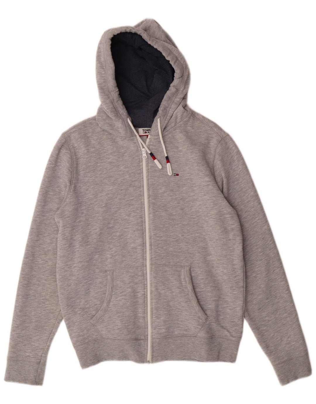 Suéter masculino TOMMY HILFIGER com capuz e zíper regular cinza médio manchado