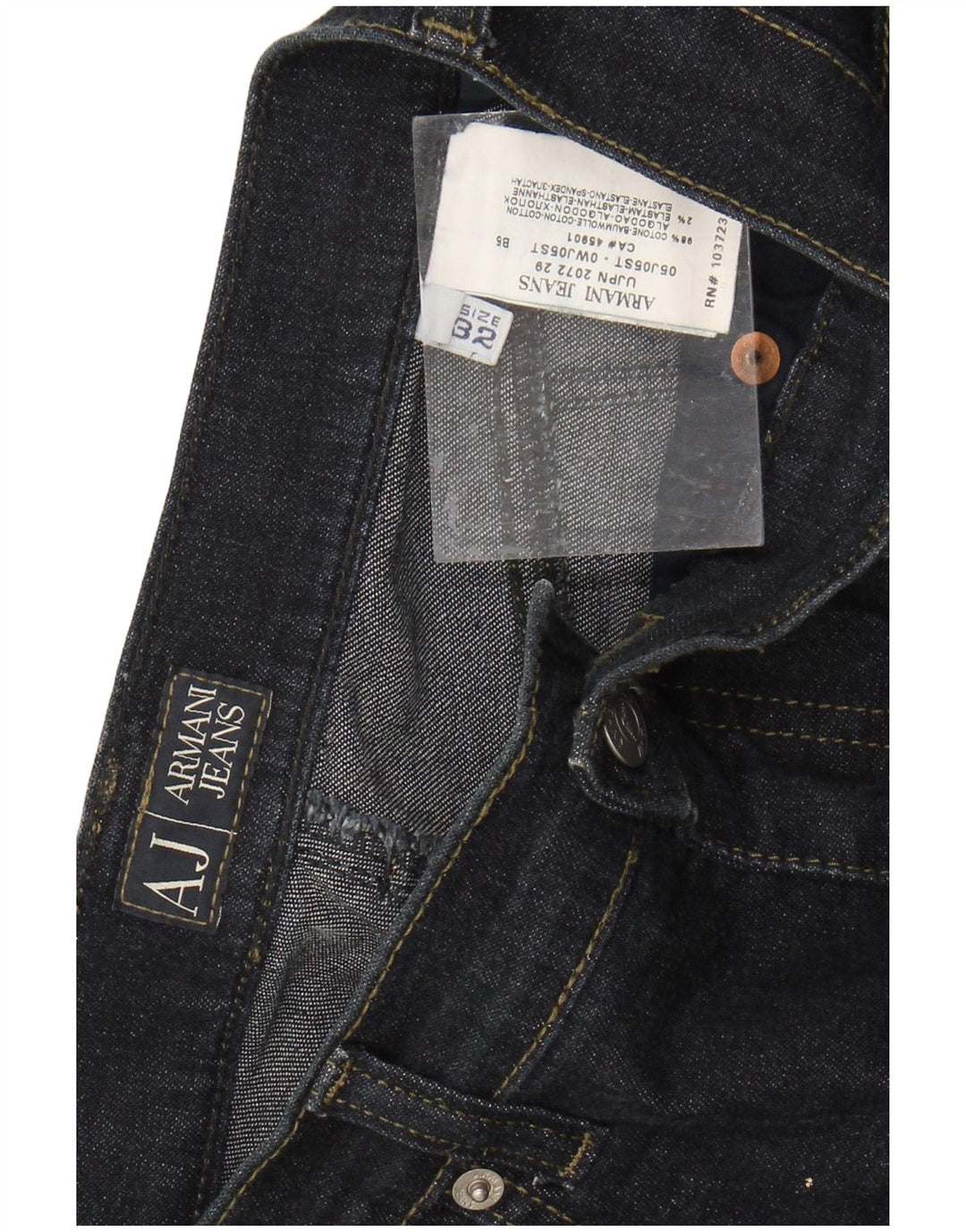 Calça jeans feminina Armani cintura alta W32 L34 azul marinho algodão