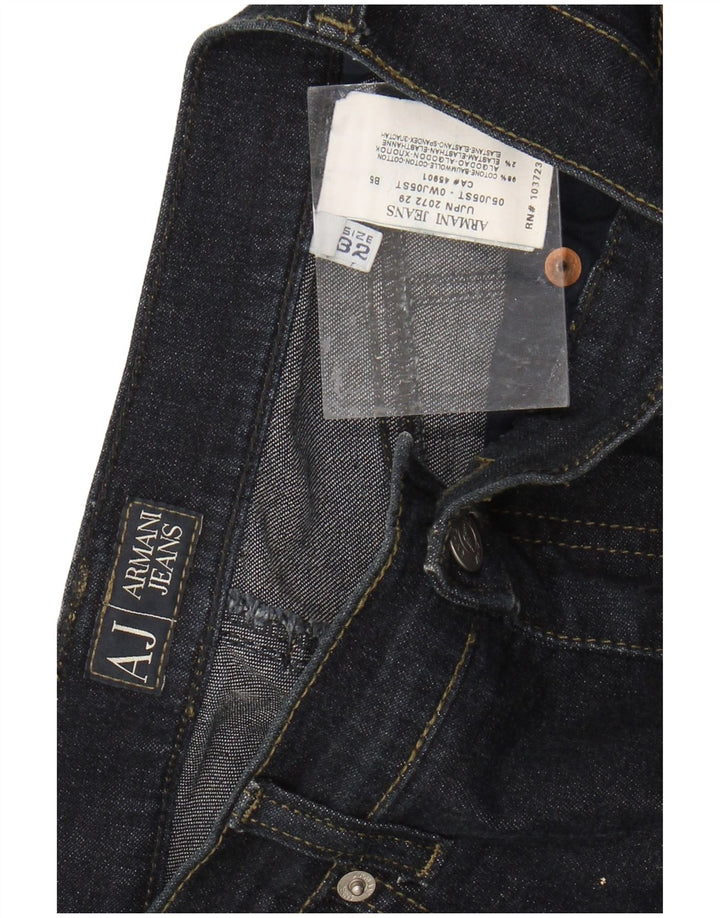 Calça jeans feminina Armani cintura alta W32 L34 azul marinho algodão