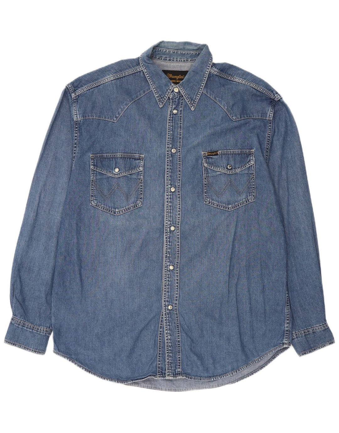 Camisa jeans masculina Wrangler XL azul algodão