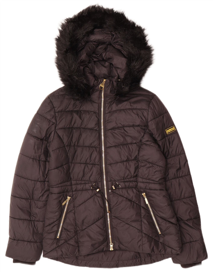 Jaqueta acolchoada com capuz feminina Barbour UK 10 pequena poliamida preta