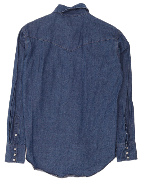 Camisa Wrangler masculina Western Denim tamanho 15 algodão azul médio