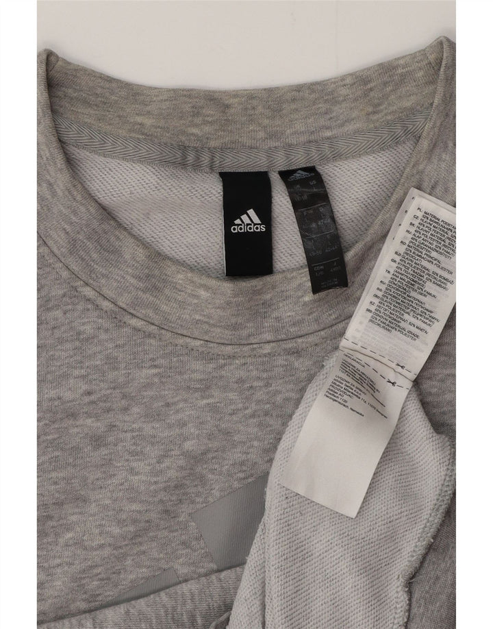 ADIDAS Womens Graphic Sweatshirt Jumper UK 14/16 Grande Cinza Algodão