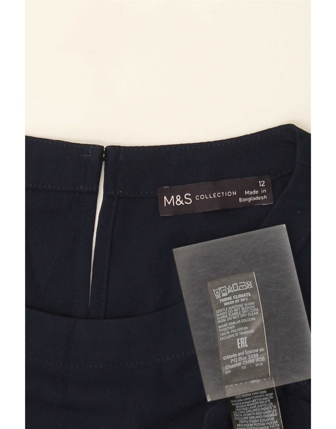 Vestido feminino Marks & Spencer Regular Shift Reino Unido 12 poliéster azul marinho médio