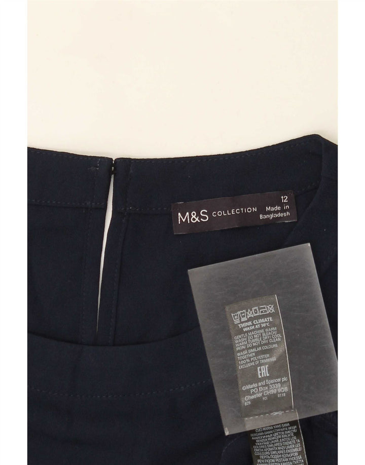 Vestido feminino Marks & Spencer Regular Shift Reino Unido 12 poliéster azul marinho médio