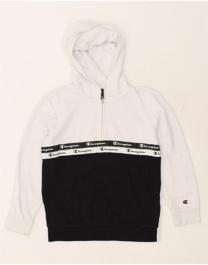 CHAMPION Boys Hoodie Jumper 9-10 Years Medium White Colourblock Cotton Vintage Champion and Second-Hand Champion from Messina Hembry 