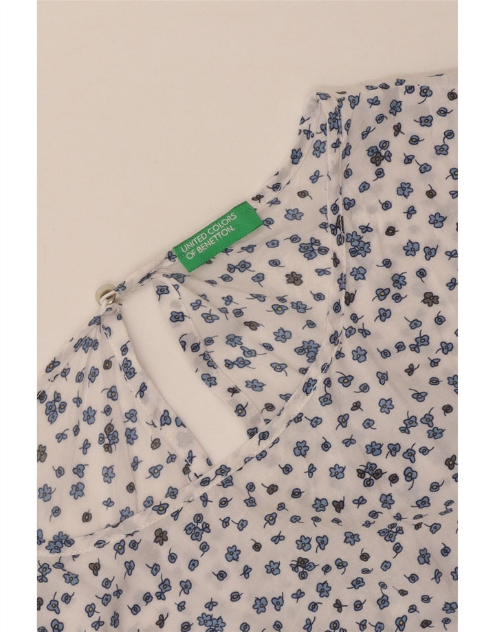 Blusa feminina Benetton UK 14 grande branca floral
