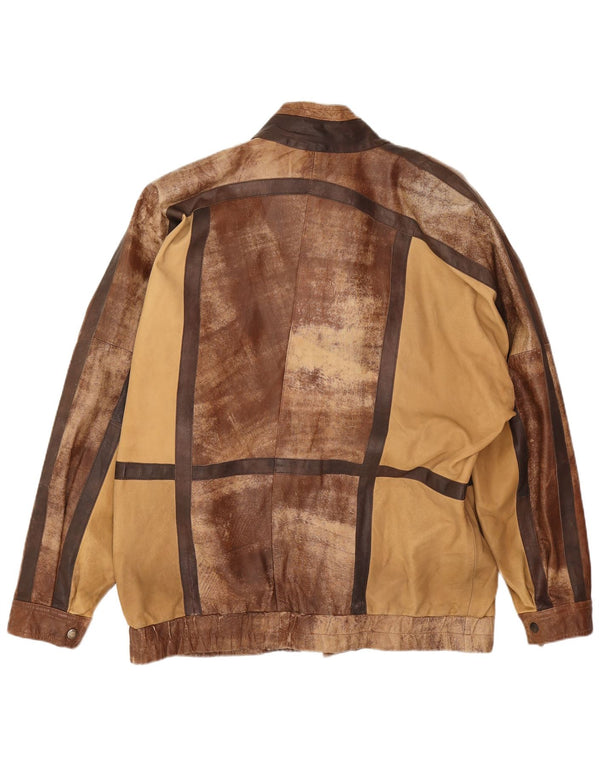 Jaqueta de couro masculina vintage UK 44 2XL patchwork marrom