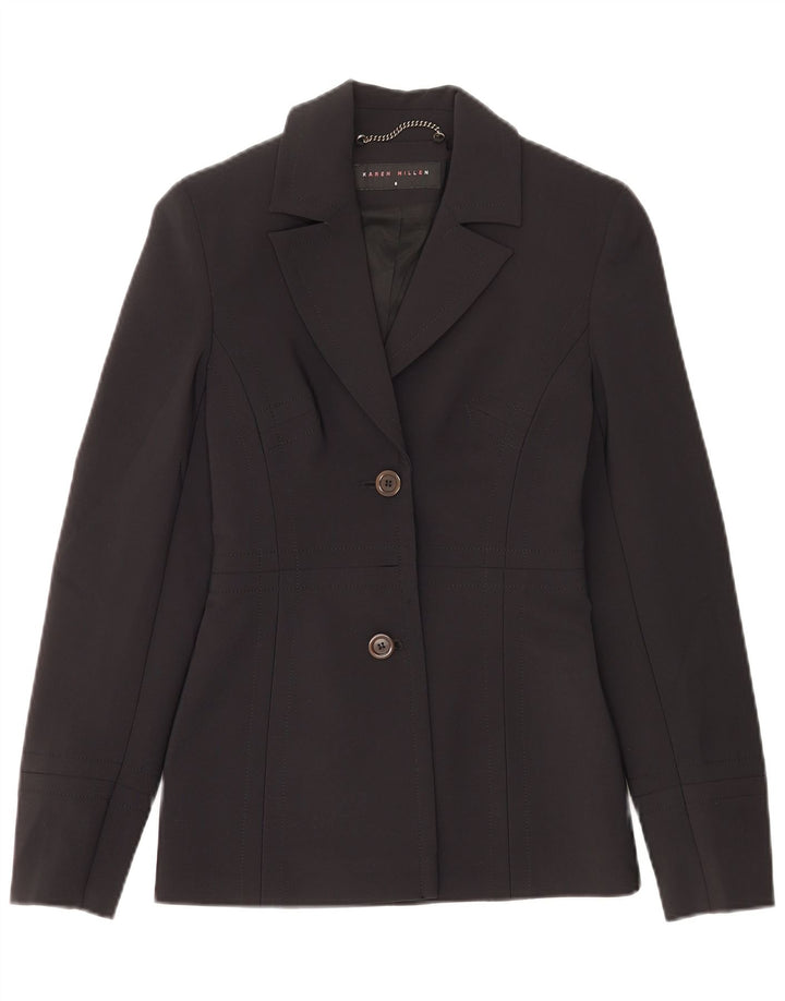 Jaqueta blazer feminina Karen Millen com 2 botões Reino Unido 8 pequena poliamida preta