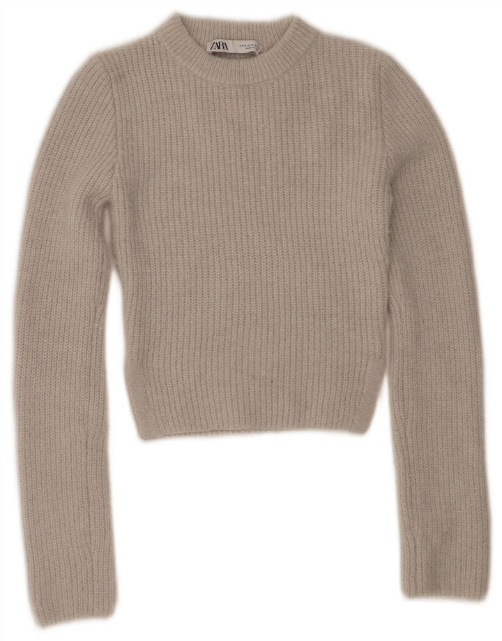 Suéter feminino Zara com gola redonda e gola redonda, Reino Unido 12 poliéster cinza médio
