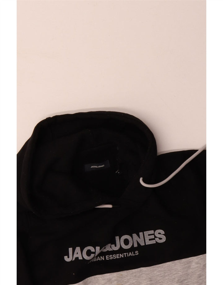 JACK & JONES moletom com capuz masculino gráfico pequeno preto colorido bloco de algodão