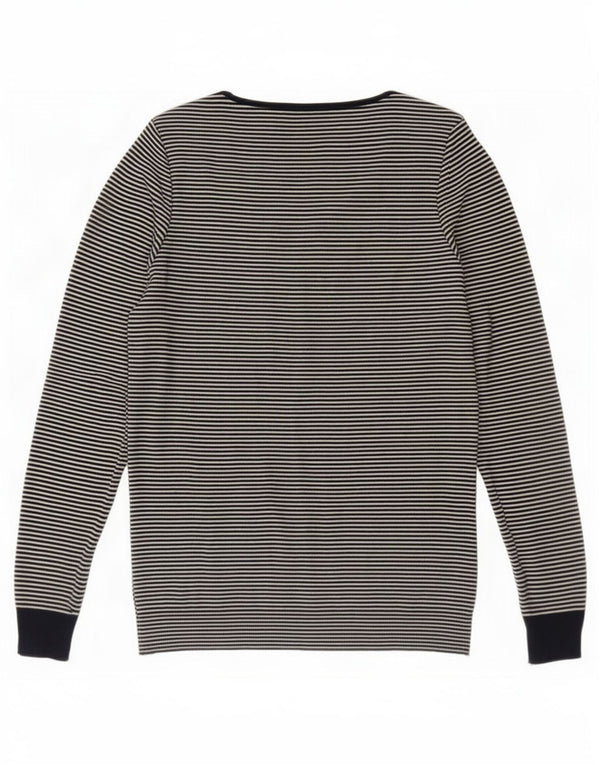 Suéter cardigã feminino Massimo Dutti Reino Unido 12 algodão listrado azul marinho médio