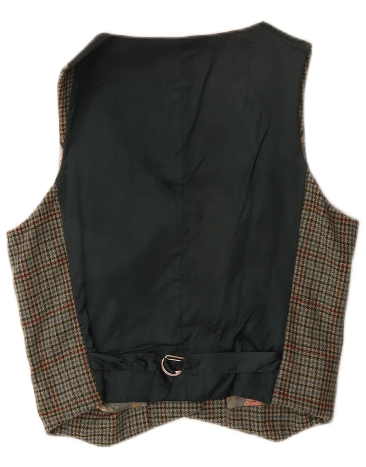 Colete feminino Jigsaw UK 14 médio verde houndstooth lã clássico