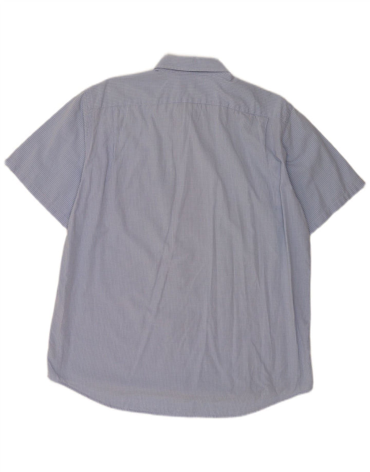 Lacoste Camisa masculina de manga curta tamanho 42 grande algodão xadrez azul