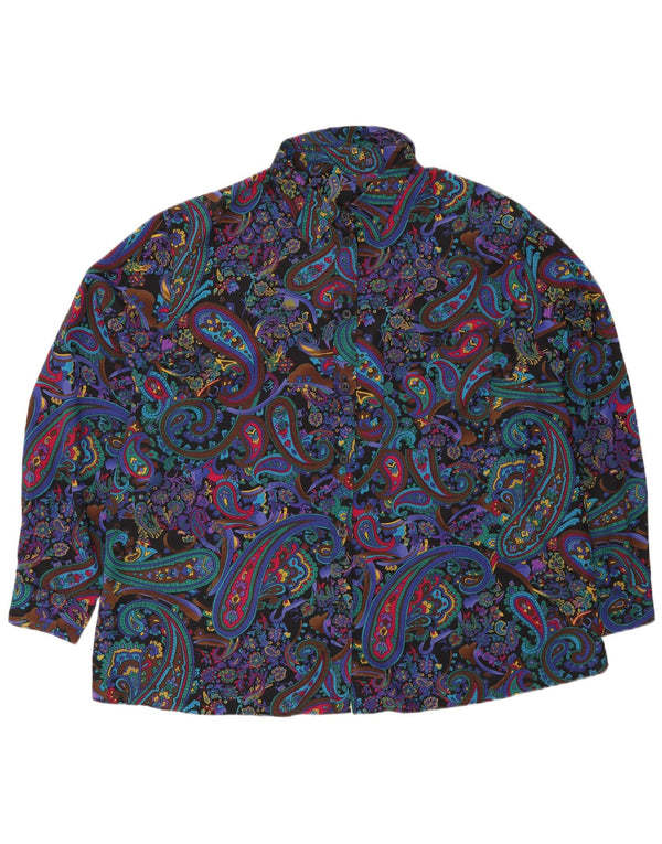 Camisa feminina vintage UK 24 4XL Paisley multicolorido