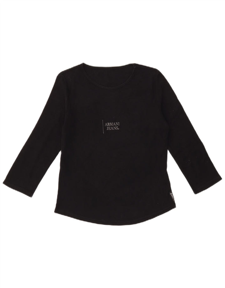 ARMANI JEANS Top gráfico feminino manga 3/4 Reino Unido 12 algodão preto médio