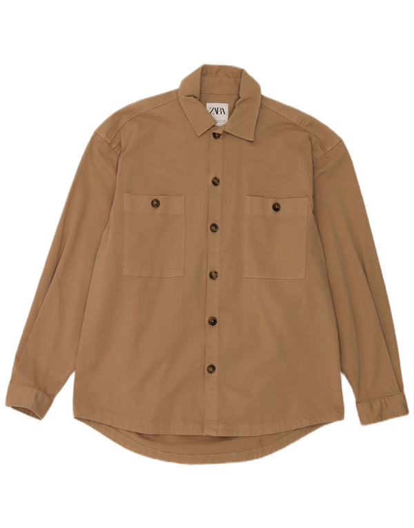Camisa masculina ZARA com ajuste relaxado pequeno algodão bege