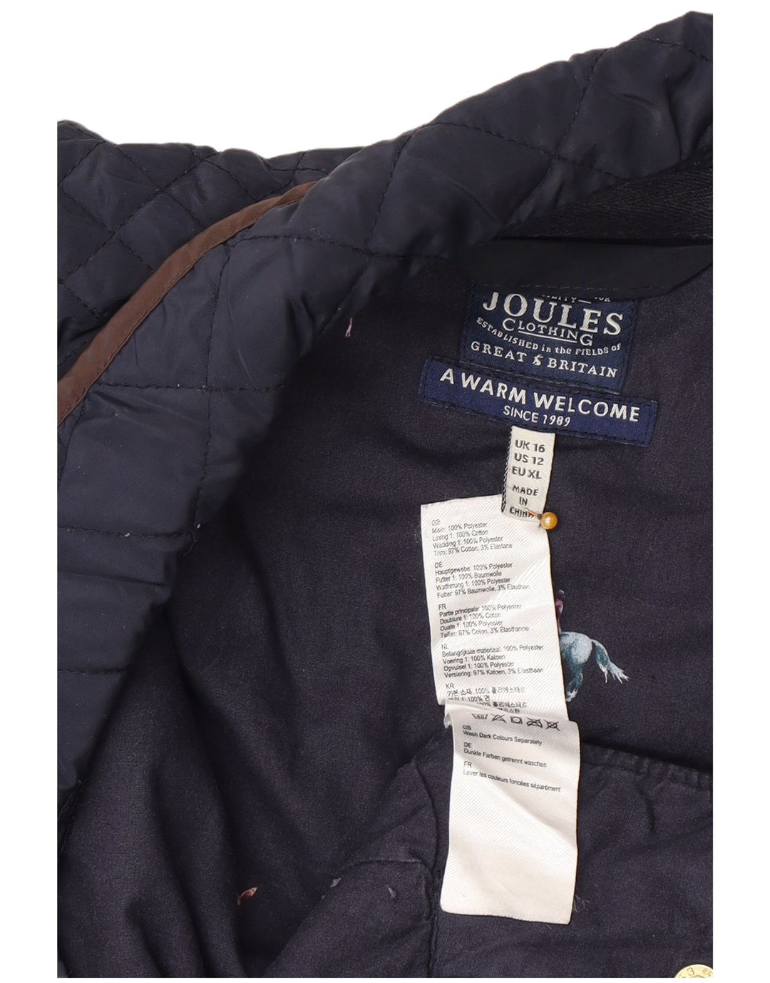 Gilet feminino acolchoado Joules UK 16 grande poliéster azul marinho